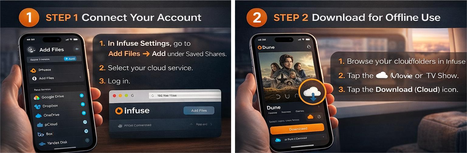 Downloading movies from cloud storage using Infuse