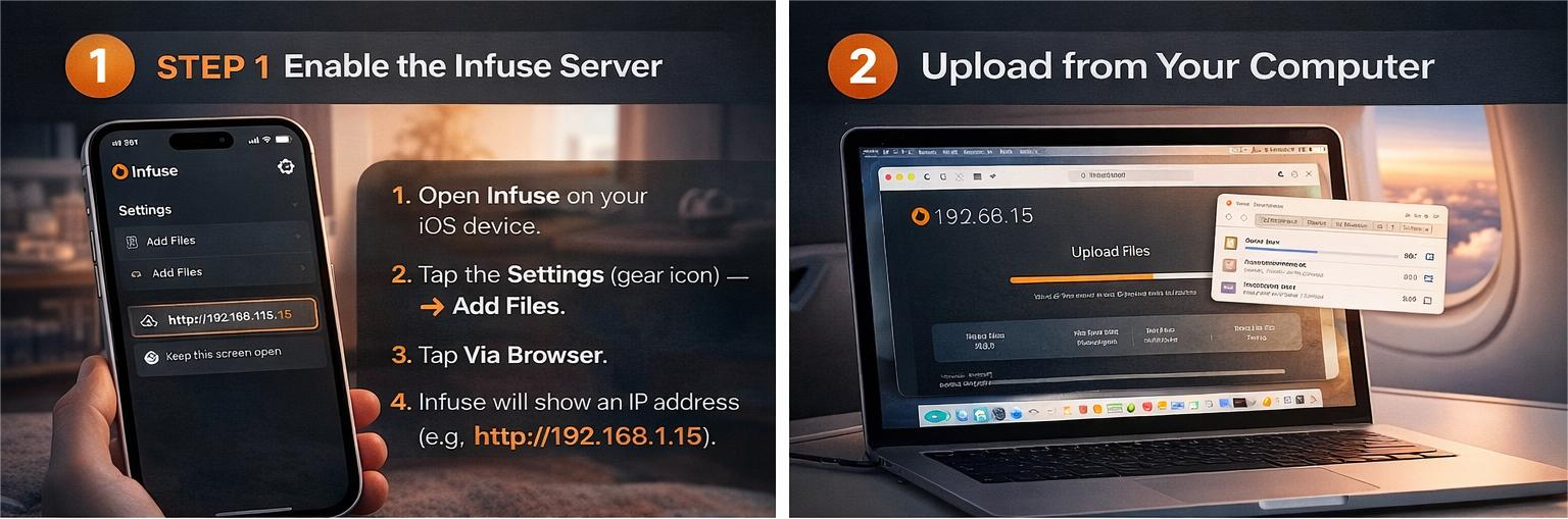 Wireless movie transfer using Infuse browser mode